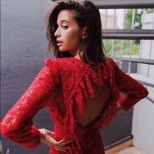 The Kooples Red Open-back Floral-lace Dress